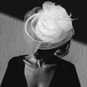 Mesh Flower Feather Pointed Fascinator / Dressy Hat Derby Church Hat